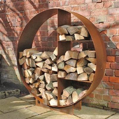 Stojak na drewno opałowe Rusty Circle Corten Większy okrągły uchwyt na drewno opałowe